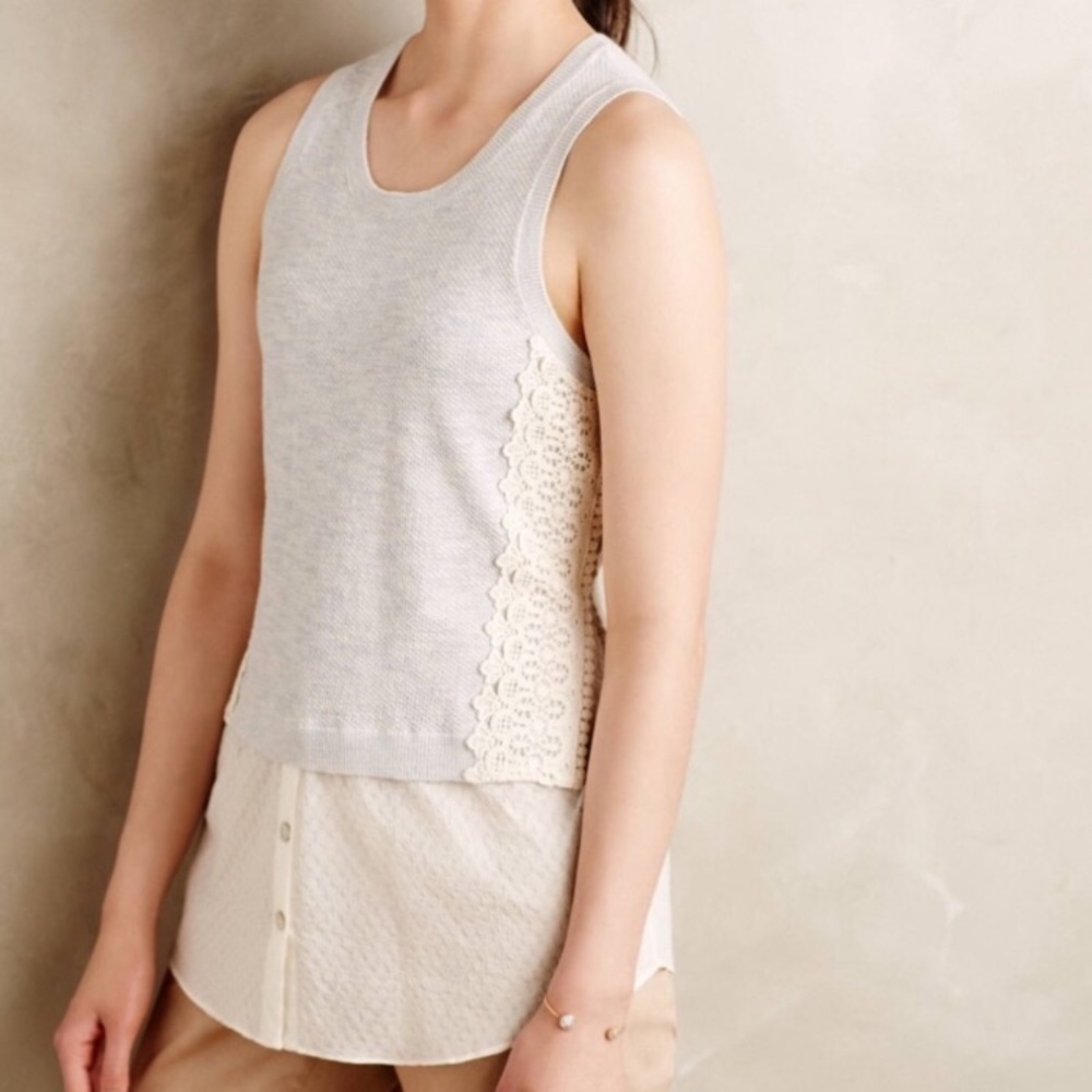 Anthropologie Moth Blue Gray Lace Montage Tank XS